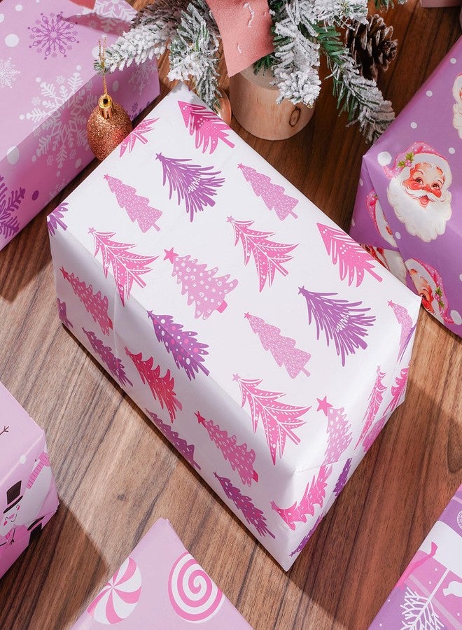 Whaline 12 Sheets Christmas Wrapping Paper - Not Roll - Pink Purple Santa Reindeer Tree Snowman Gift Wrap Paper Folded Flat for DIY Crafts Xmas Winter Holiday Party, 19.7 x 27.6 Inch - Image 5